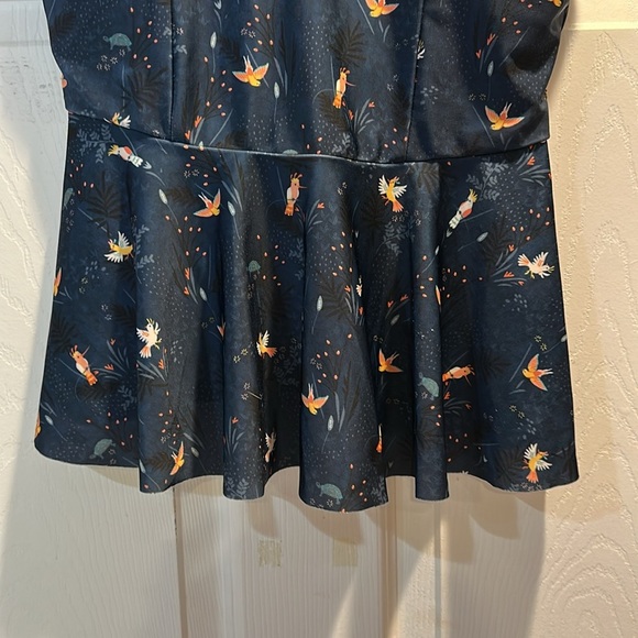 Lime Ricki Navy Blue Tropical Birds Floral Peplum Ruffle Tankini Swimsuit Top L - Picture 4 of 7